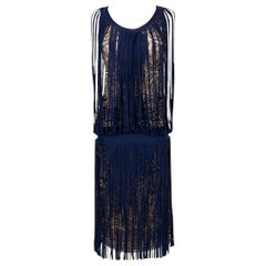 Jean Paul Gaultier Knitwear Set, Top and Fringed Skirt in Shades of Blue