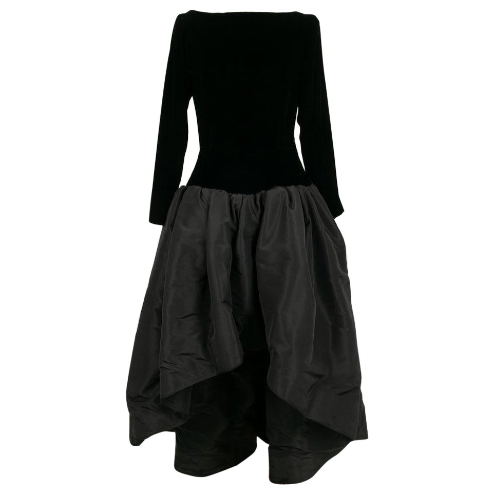 Yves Saint Laurent Black Asymmetric Dress in Velvet and Faille For Sale