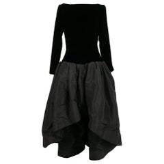 Yves Saint Laurent Black Asymmetric Dress in Velvet and Faille