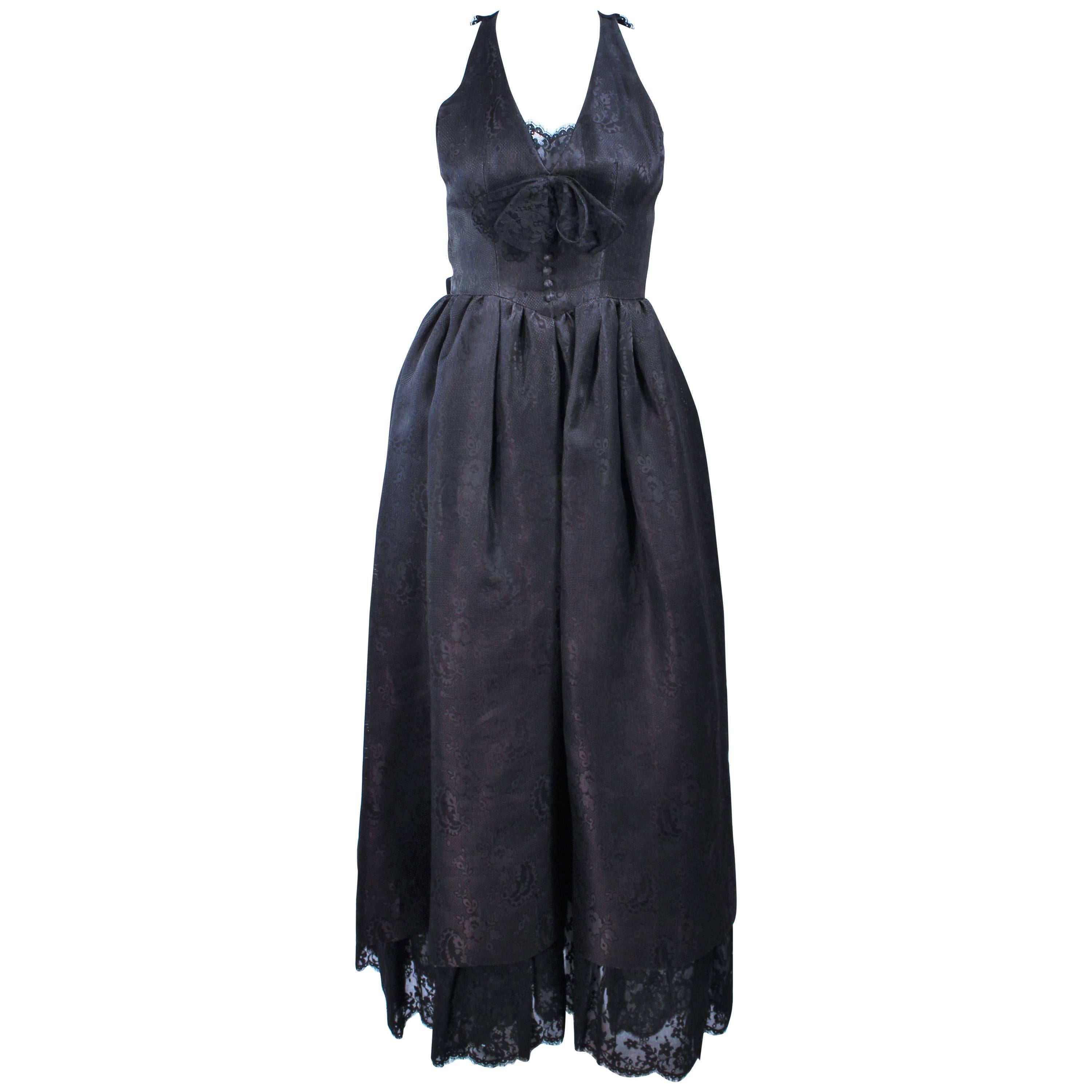 NINA RICCI Black Lace and Brocade Gown Size 0 For Sale
