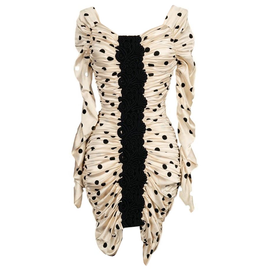 Angelo Tarlazzi Silk Dress with Black Polka Dots For Sale