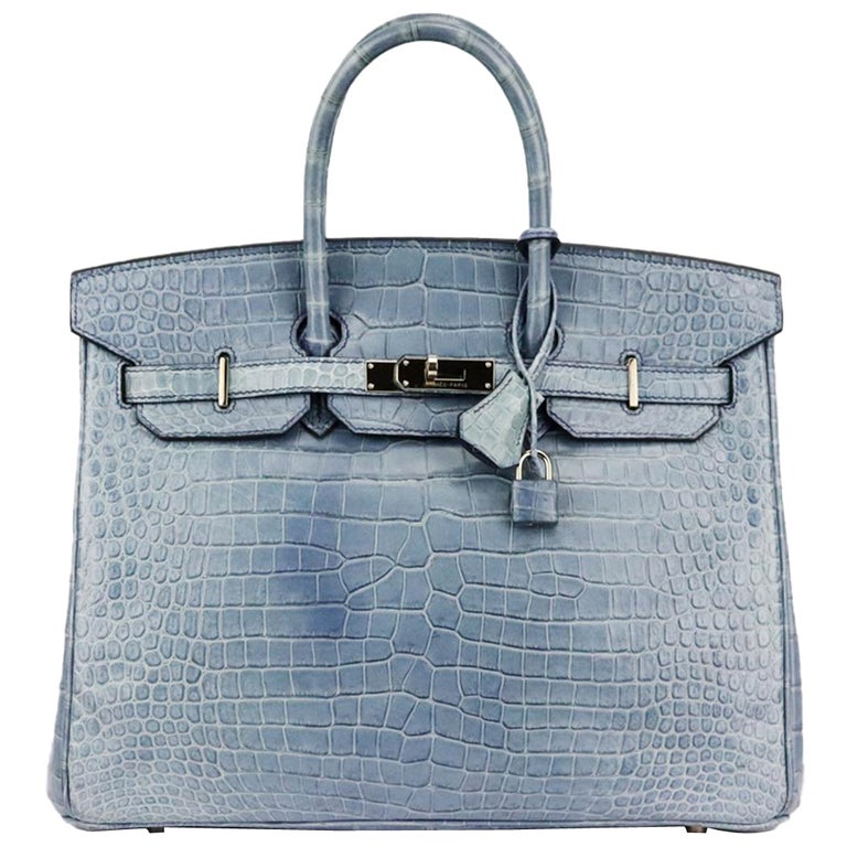 Hermès Matte Porosus Crocodile Birkin 30 - Purple Handle Bags