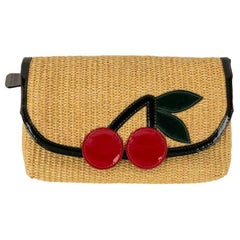 Sonia Rykiel Straw and Imitation Leather Clutch