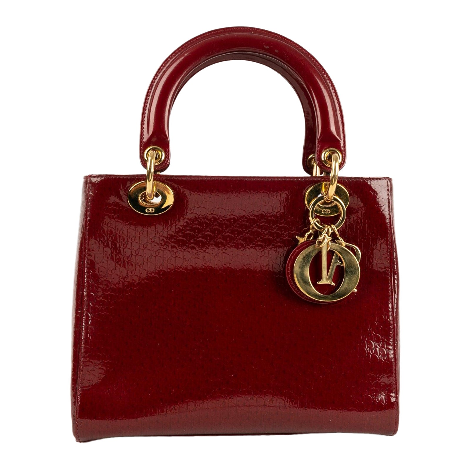 Lady Dior Red Patent Leather Handbag For Sale