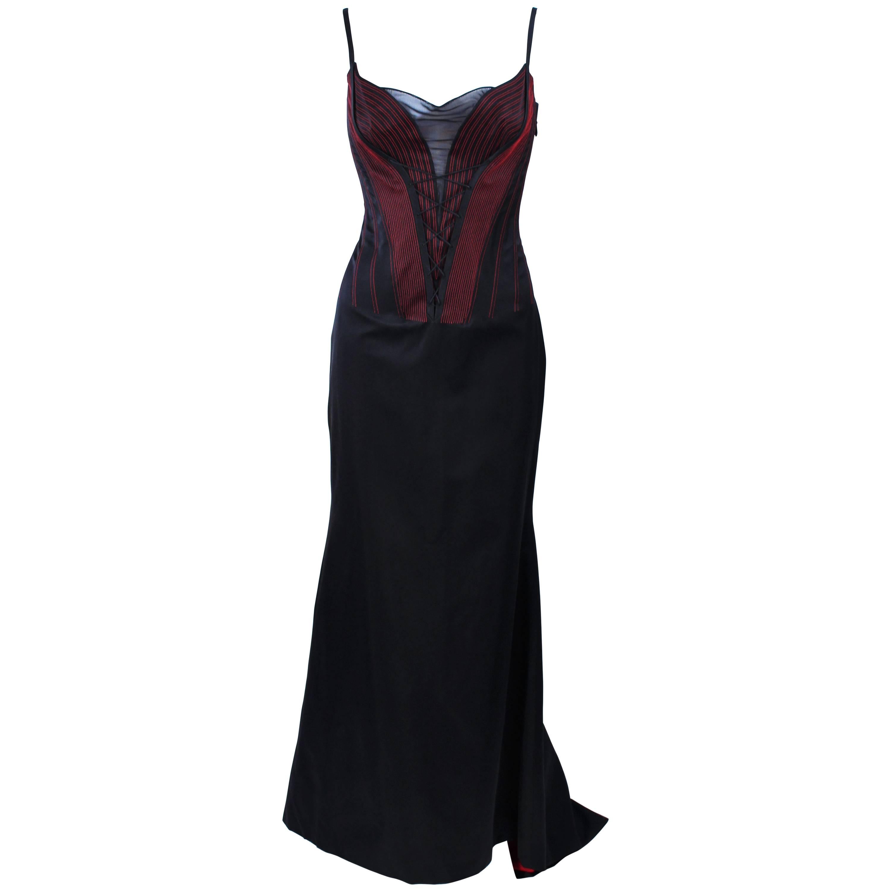 RICHARD TYLER Silk Corset Gown with Red Accents Size 12 14