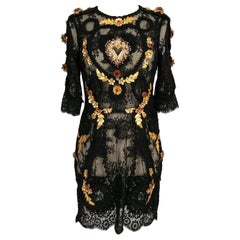 Dolce & Gabbana Black Lace Dress with Gold Trimmings and Metal