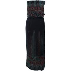 Custom 1970's Black Three Piece Sequin Applique Pantsuit Ensemble Size 0 12