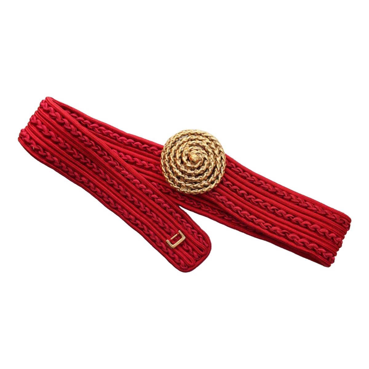 Ceinture Yves Saint Laurent en passementerie rouge avec boucle en métal doré