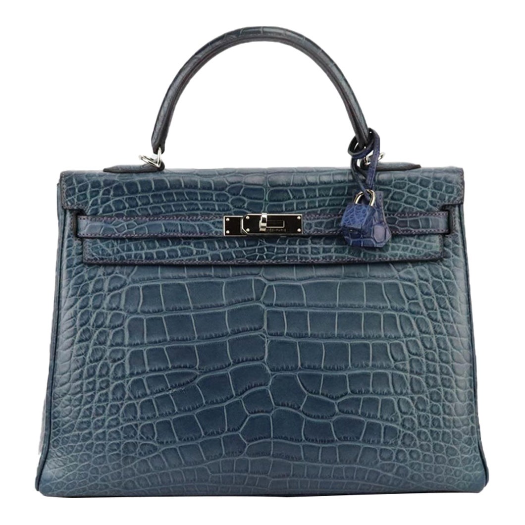 Hermès 2013 Kelly 35cm Bi-colour Matte Alligator Mississippiensis Leather Bag For Sale