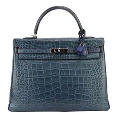 Used Hermès 2013 Kelly 35cm Bi-colour Matte Alligator Mississippiensis Leather Bag