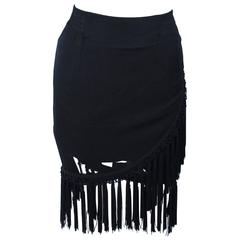 DIANE FREZ Black Chiffon Wrap Skirt with Tassels Size 4 6 7