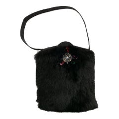 Vintage Renaud Pellegrino Satin and Black Rabbit Fur Evening Bag
