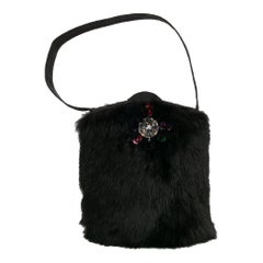 Renaud Pellegrino Satin and Black Rabbit Fur Evening Bag