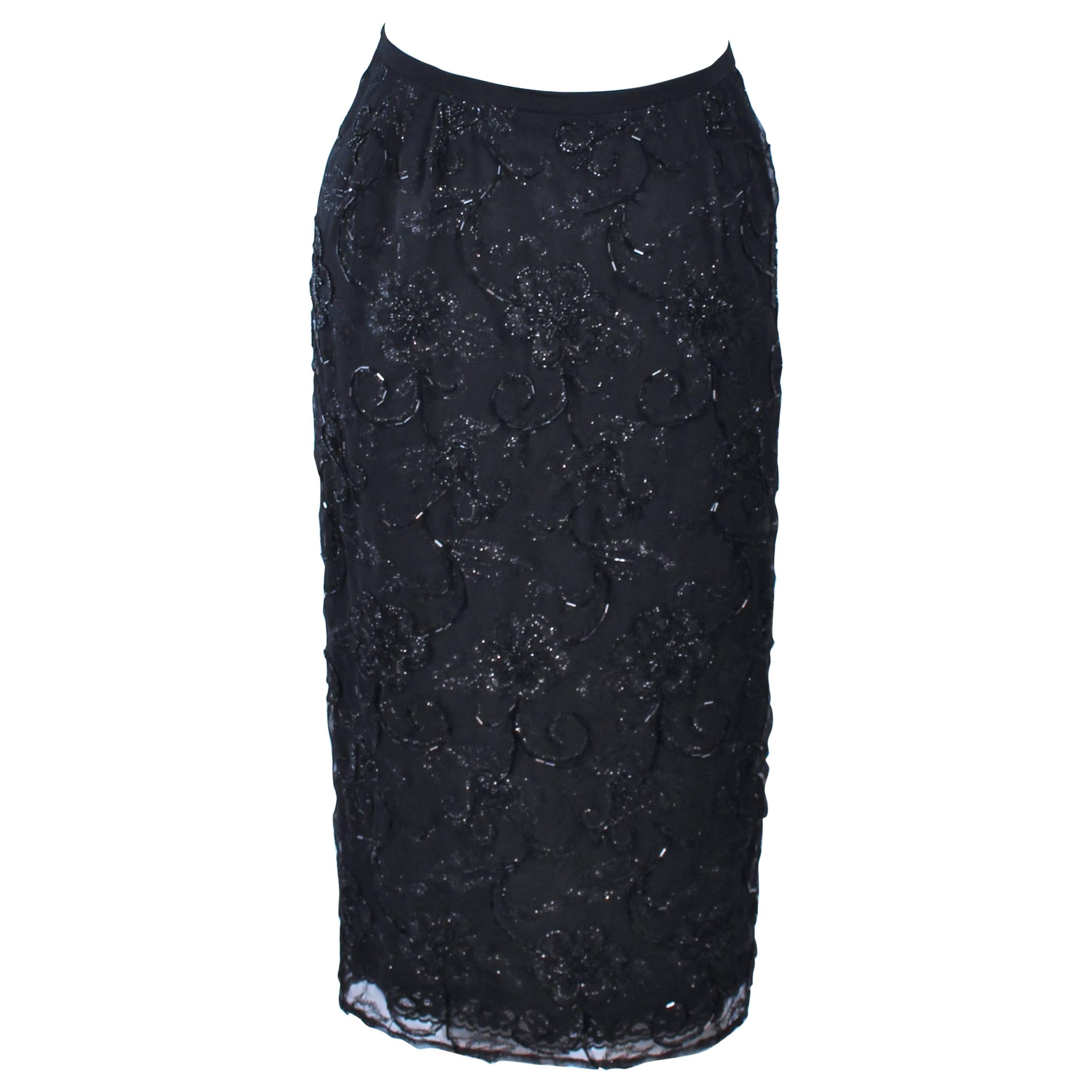 GIORGIO ST' ANGELO 1980's Black Beaded Silk Skirt 6 8 For Sale