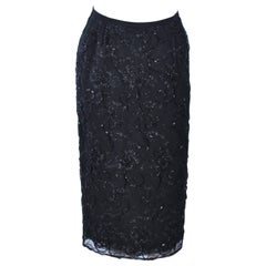 Vintage GIORGIO ST' ANGELO 1980's Black Beaded Silk Skirt 6 8