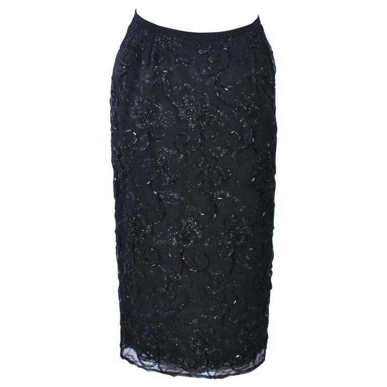 GIORGIO ST' ANGELO 1980's Black Beaded Silk Skirt 6 8 For Sale at 1stDibs