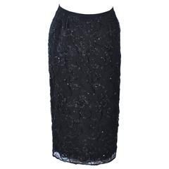 GIORGIO ST' ANGELO 1980's Black Beaded Silk Skirt 6 8 7