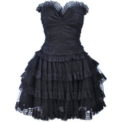 DELL LOS ANGELES Black Ruffled Tiered Sequin Cocktail Dress Size 6 8