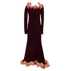 Yves Saint Laurent Plum Silk Velvet Dress with Ruffles