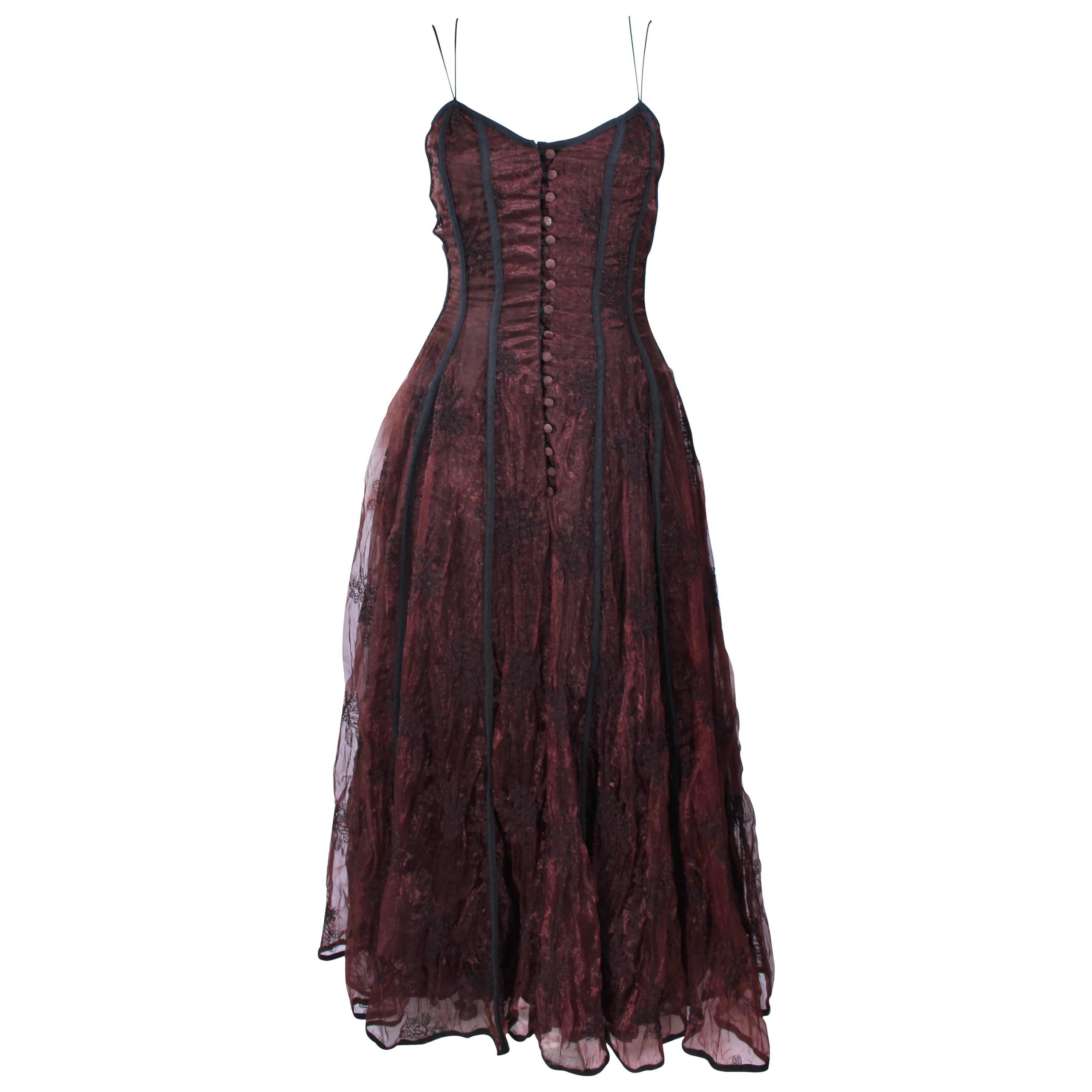 KAAT TILLY Brown Crinkled Lace Corset Lace Gown Size 36 For Sale