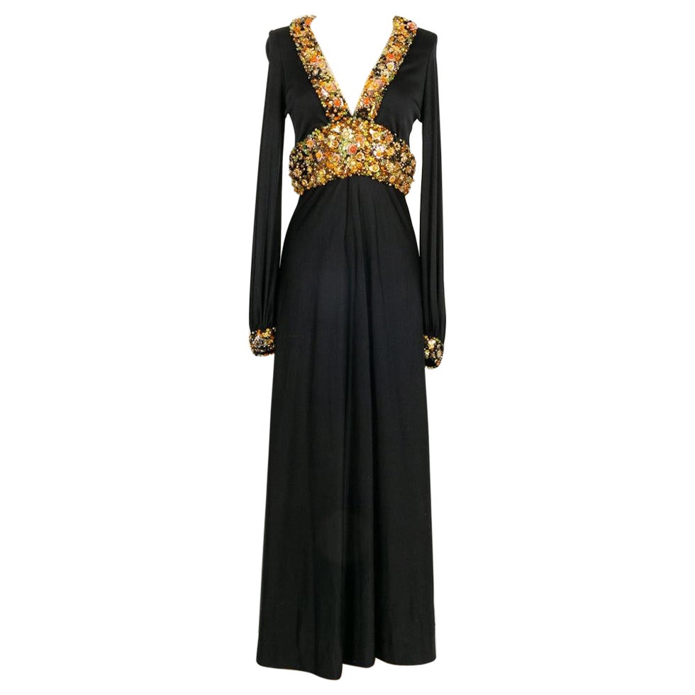 Azzaro Black Jersey Long Sleeve Dress For Sale
