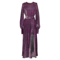 Robe longue haute couture Yves Saint Laurent en velours de soie violet et gris