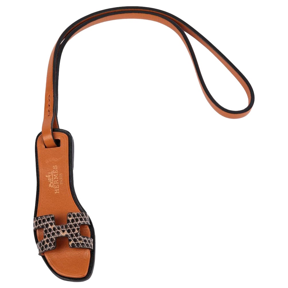 Hermes Natural Ombre Lizard & Sable Butler Calfskin Leather Oran Nano Charm For Sale