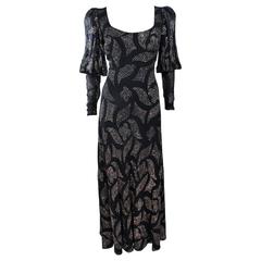 PAULINE TRIGERE 1970's Black Sequin Applique Full Length Dress Size 12 7