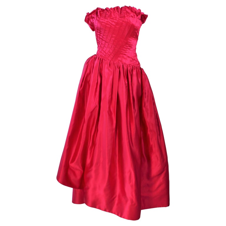 ARNOLD SCAASI Fuchsia Pintuck Draped Ball Gown Size 8 10 For Sale at ...