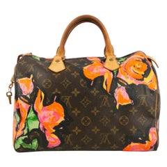 Louis Vuitton Speedy Monogrammierte Handtasche aus Leder und Blumenmalerei mit Monogramm