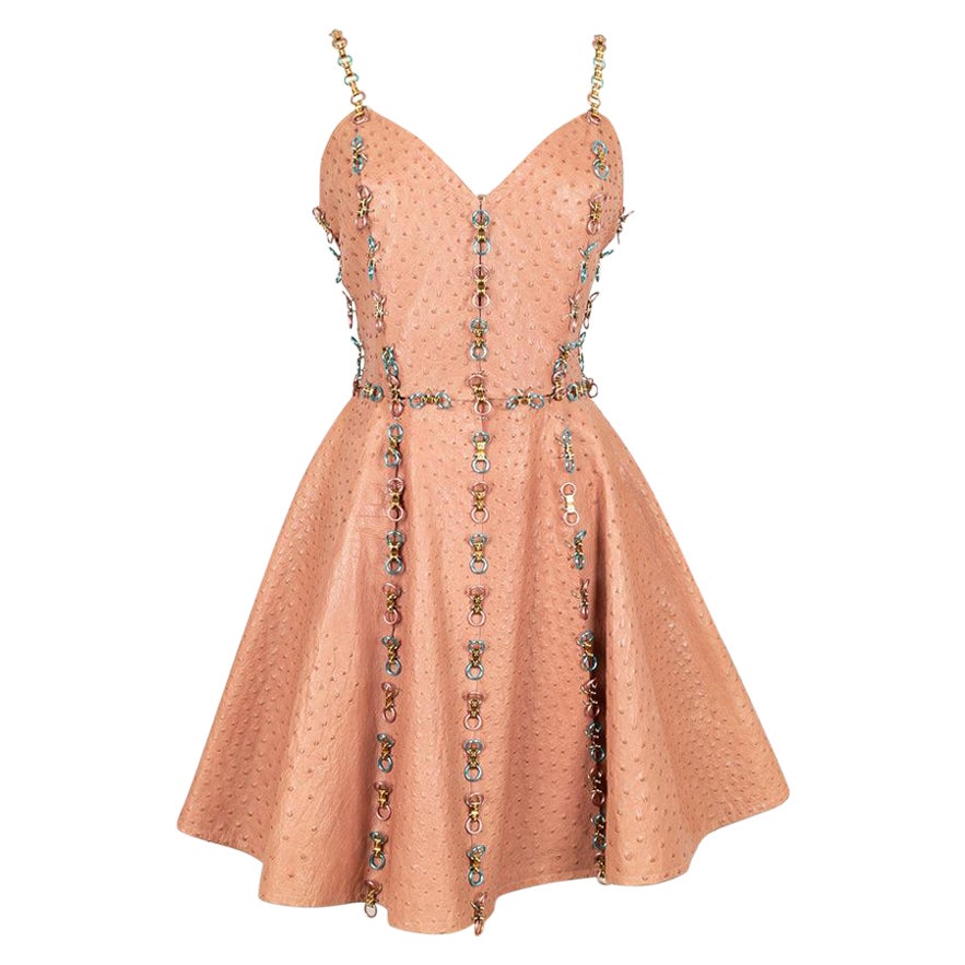 Paco Rabanne Pink Ostrich Leather Skater Dress For Sale