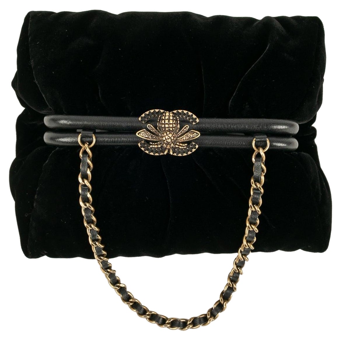 Chanel Black Leather and Velvet Minaudière