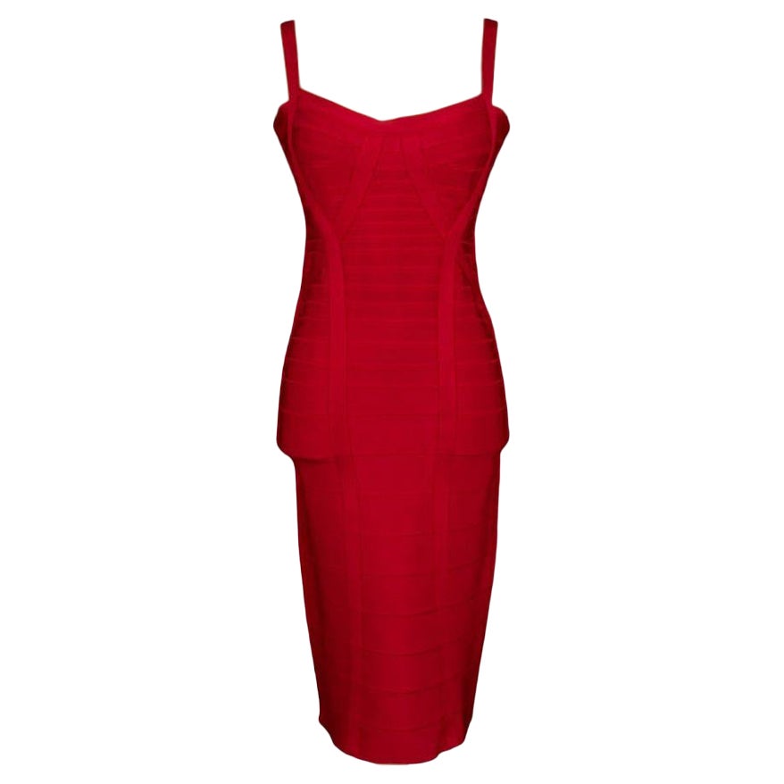Hervé Léger Red Dress, Size M For Sale