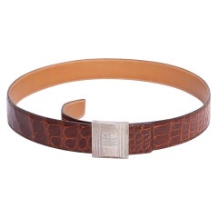 Hermes Belt in Crocodile and Brown Leather
