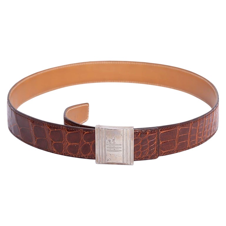 Cintura Hermes in coccodrillo e pelle marrone in vendita su 1stDibs