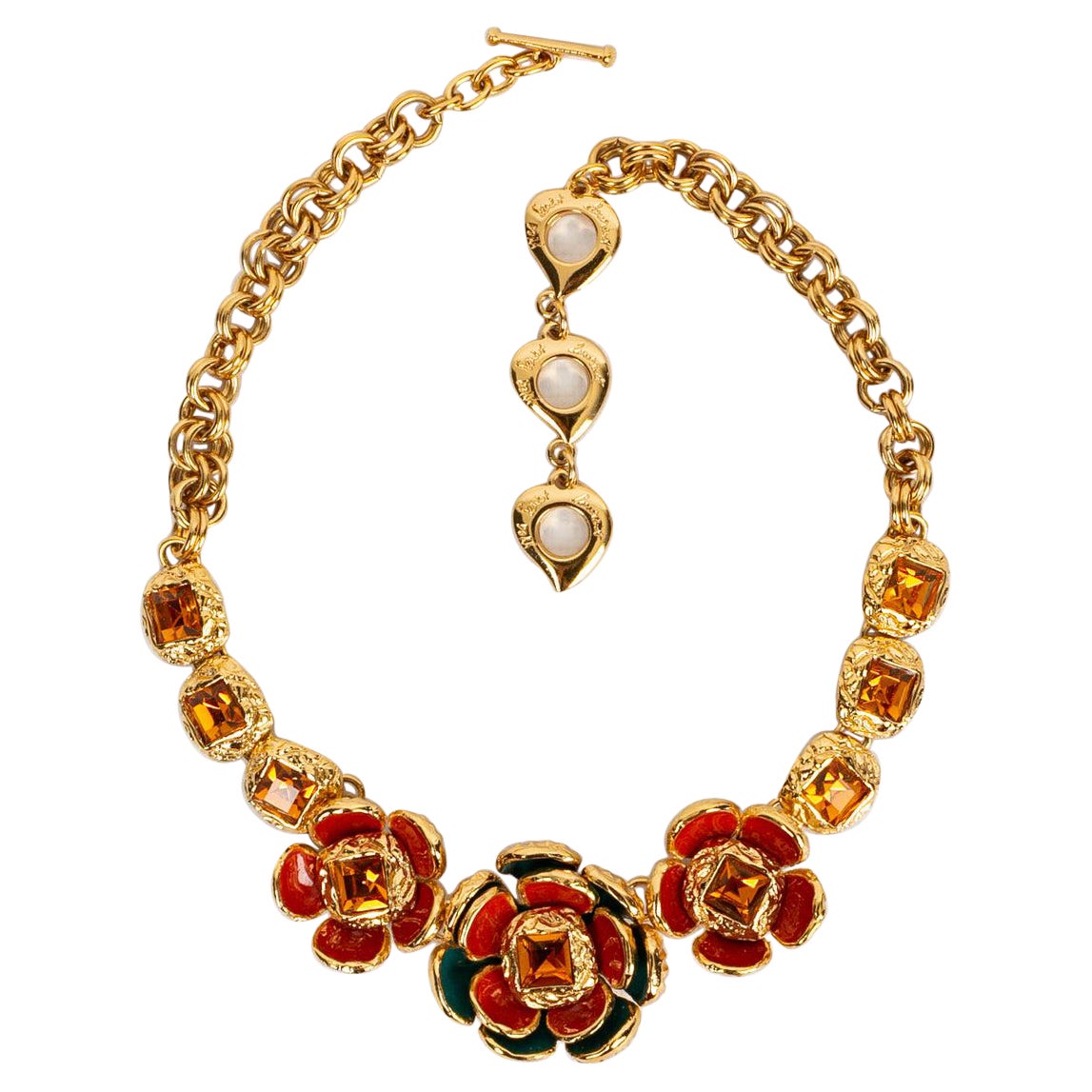 Yves Saint Laurent Flower Necklace in Gilded Metal For Sale