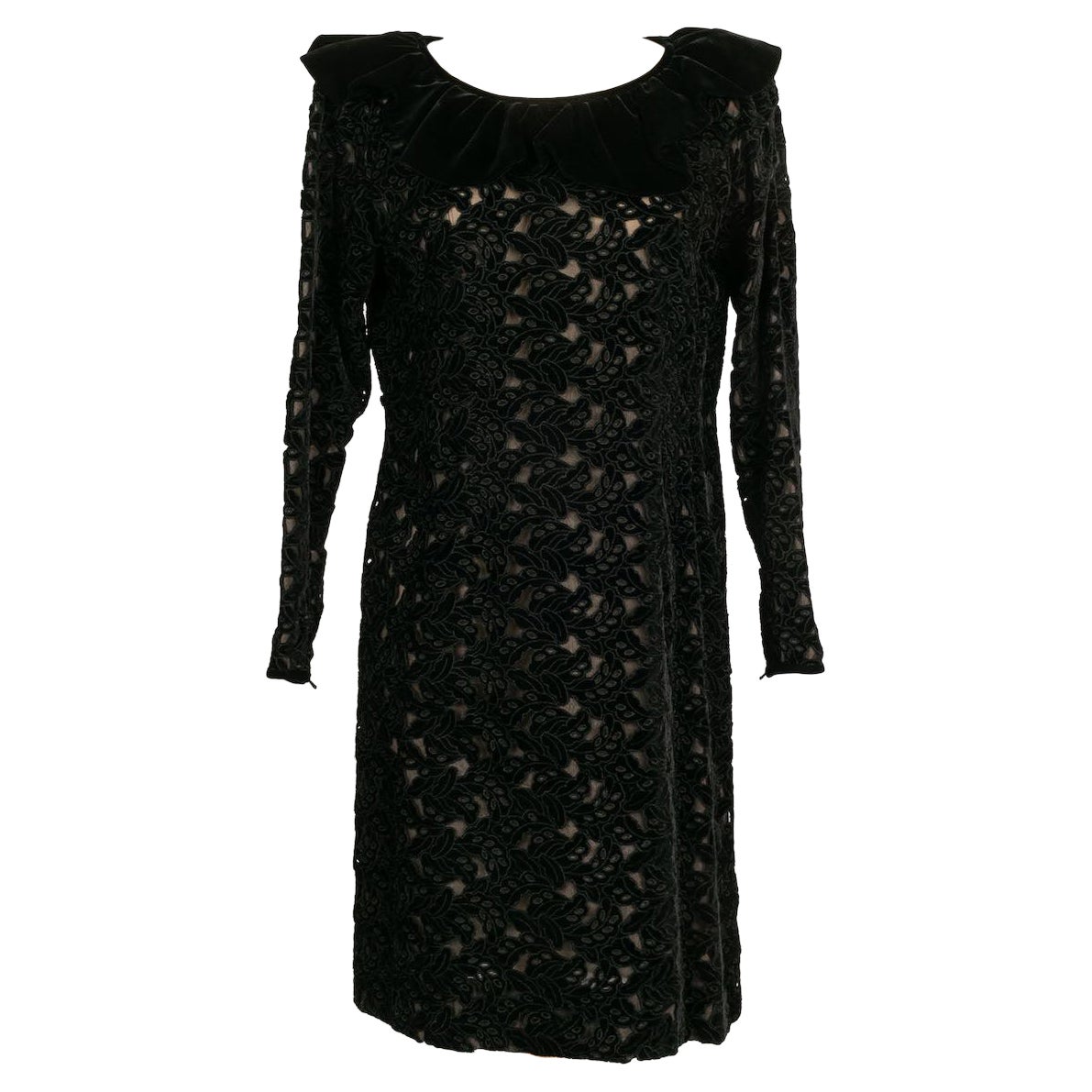 Yves Saint Laurent Black Silk Velvet Openwork Short Dress
