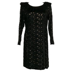 Yves Saint Laurent Black Silk Velvet Openwork Short Dress