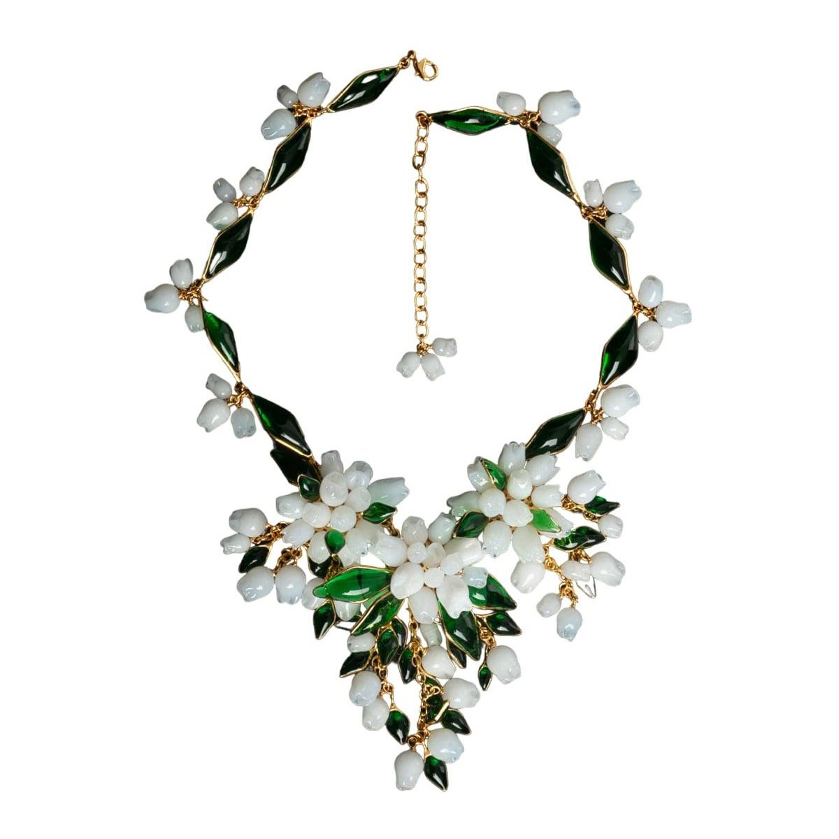 Augustine Glass Paste Bib Necklace in Gilded Metal 
