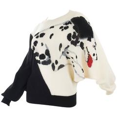 Krizia 1980s Black and Creme Dalmatian Sweater