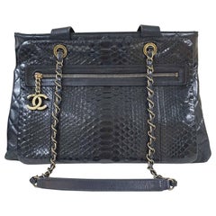 Chanel Black Python Quilted Lambskin Tote Bag