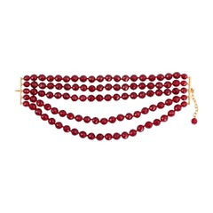 Chanel Red Beads Necklace in Gilded Metal