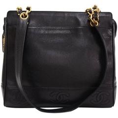 Vintage Chanel 11" Black Caviar Leather Medium Shoulder Tote Bag