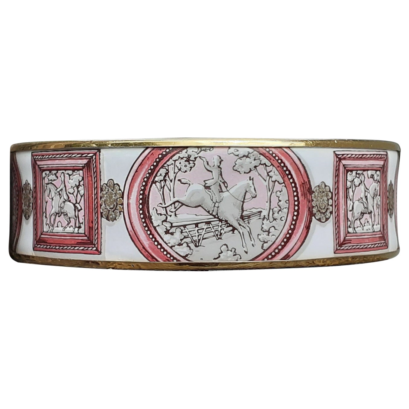 Rare bracelet Hermès en émail Wedgwood rose Taille GM 70 en vente