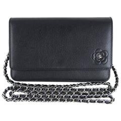 Chanel Black Camellia Woc Wallet On Chain 3way Crossbody Sling Purse