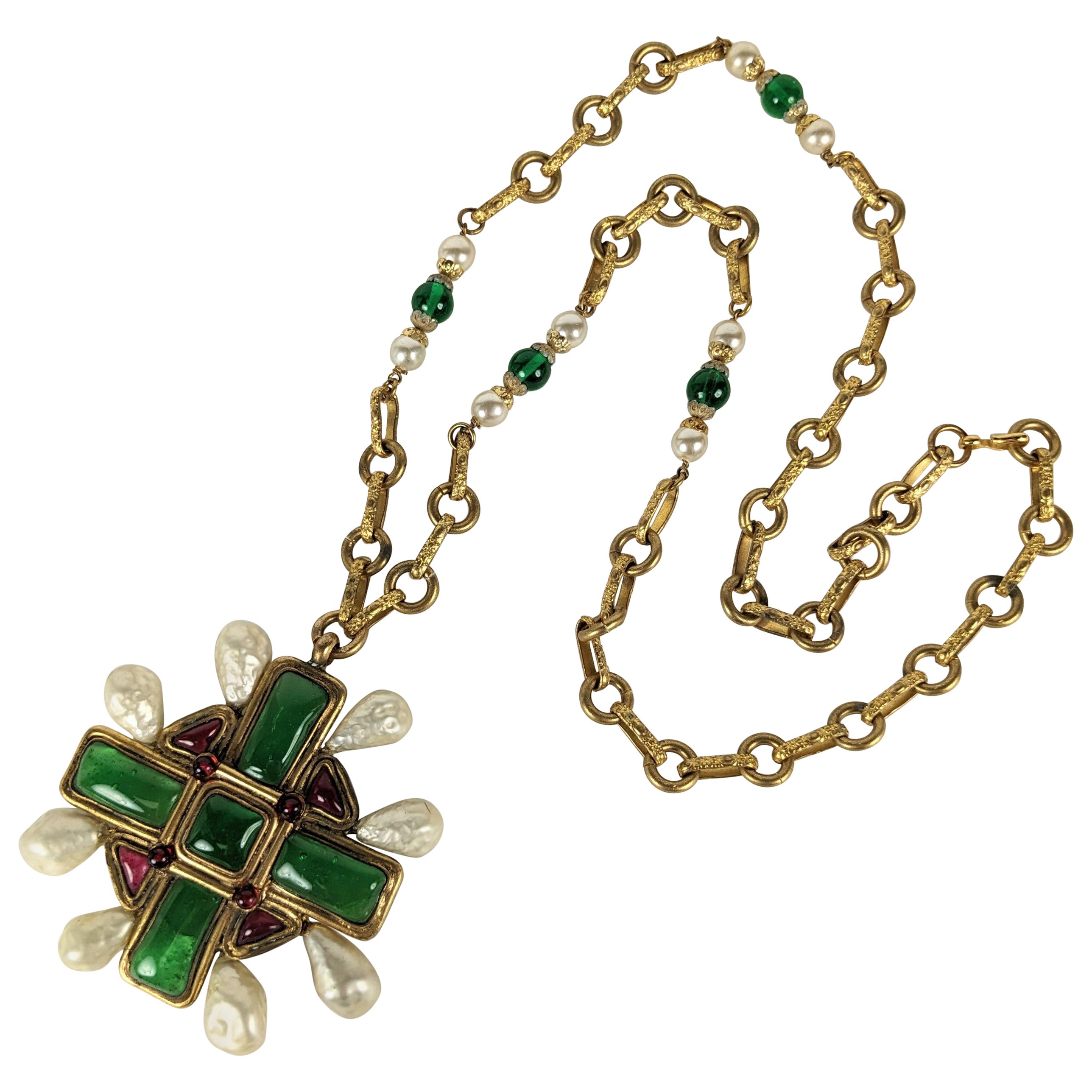Important Coco Chanel Elaborate Byzantine Crucifix Necklace For Sale