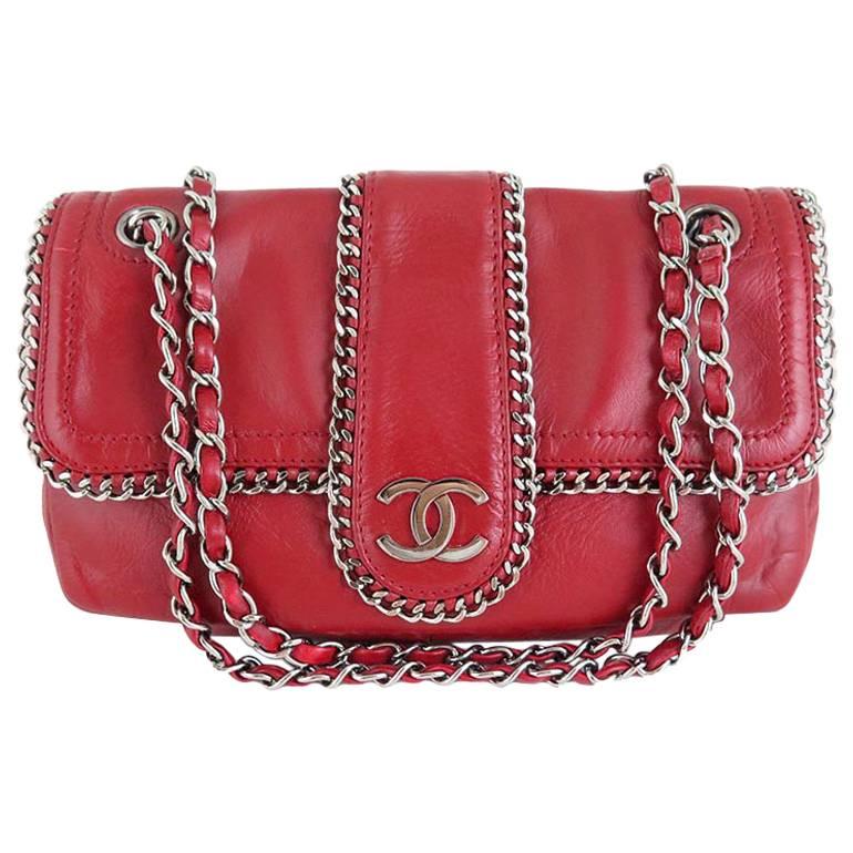 Chanel Red Lambskin Chain Around 10inch Medium 2.55 Seasonal Flap Bag For Sale