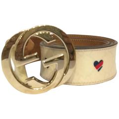 Gucci Gold tone GG Beije leather belt