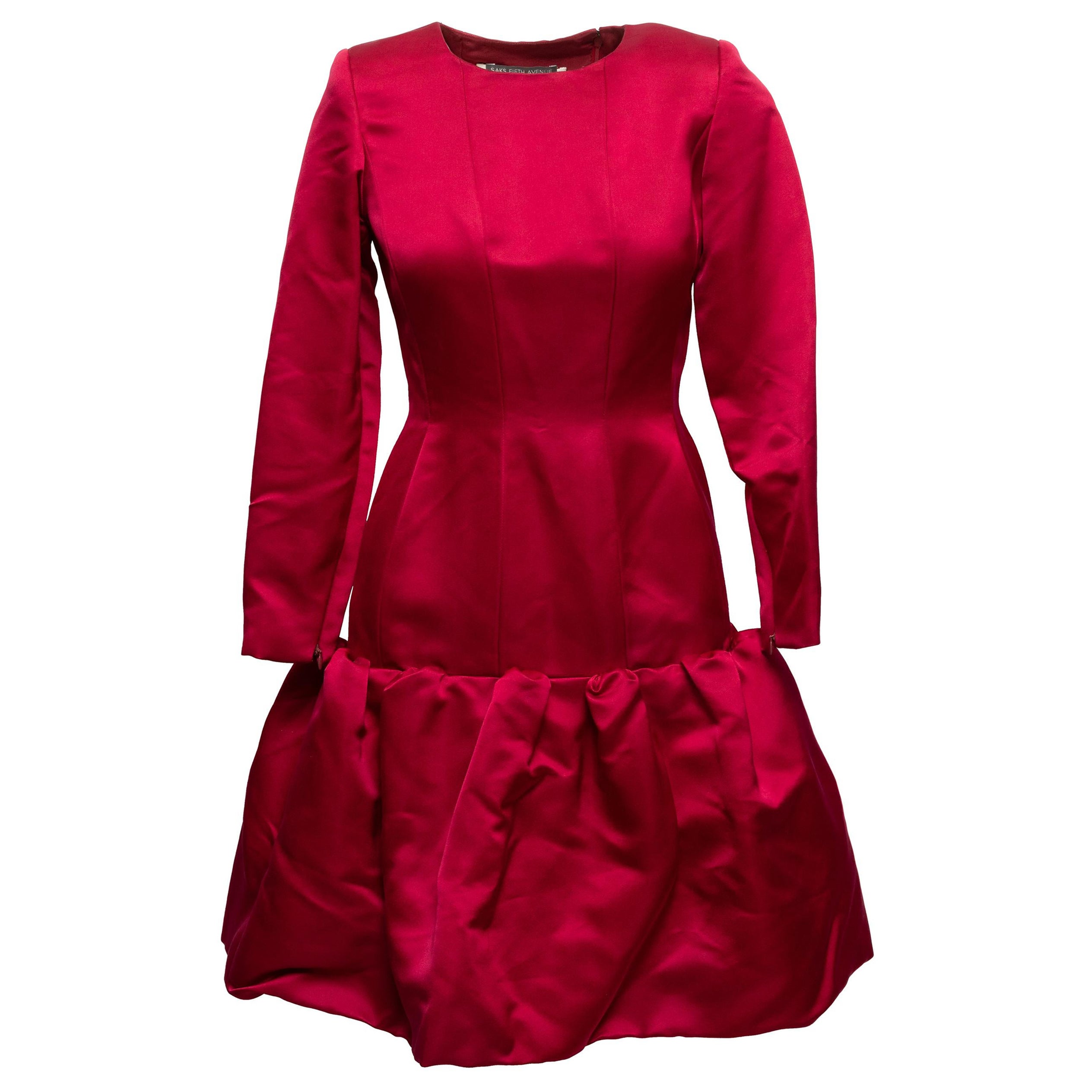 Oscar de la Renta Red Long Sleeve Drop Waist Dress For Sale
