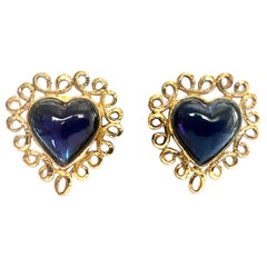 Vintage Yves Saint Laurent (YSL) Gilt Heart Blue Earrings 